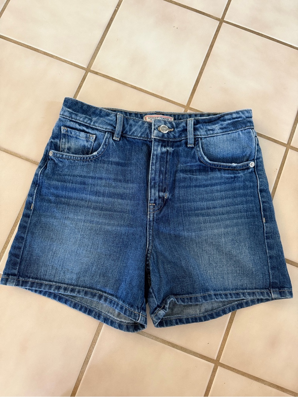 Guess Women's Mid-Wash Blue Denim High Rise Jean Shorts 26